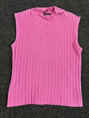 American Attitudes Vest Womens L Pink Mock Neck Sleeveless Ribbed Knit Sweater